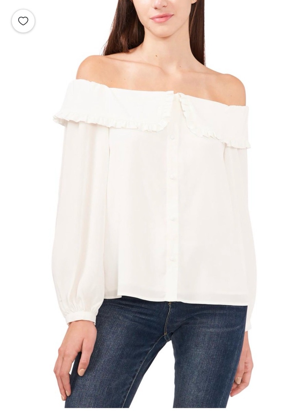 Riley & Rae Cream Ruffle Collar Button-Front Blouse